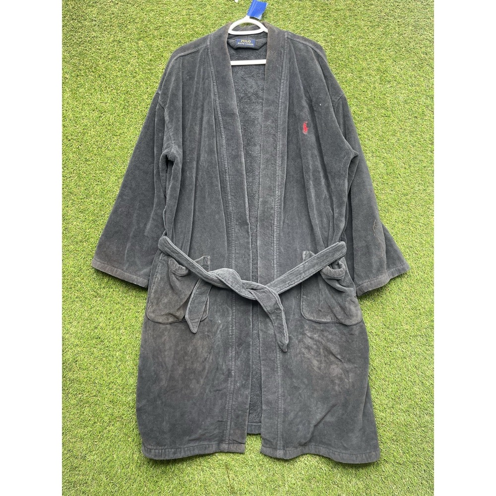 Polo Ralph Lauren Bath Robe Mens Small Blue Heavy Terry Shawl Belted Lounge